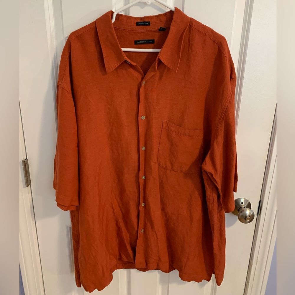 Van Heusen XXL burnt orange button down linen shirt